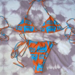 Women’s Shein Strappy Abstract Orange/Blue Bikini Set